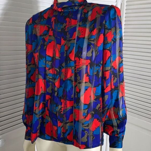 Vintage Sheer Chiffon Abstract Blouse Size 14 - Picture 12 of 16